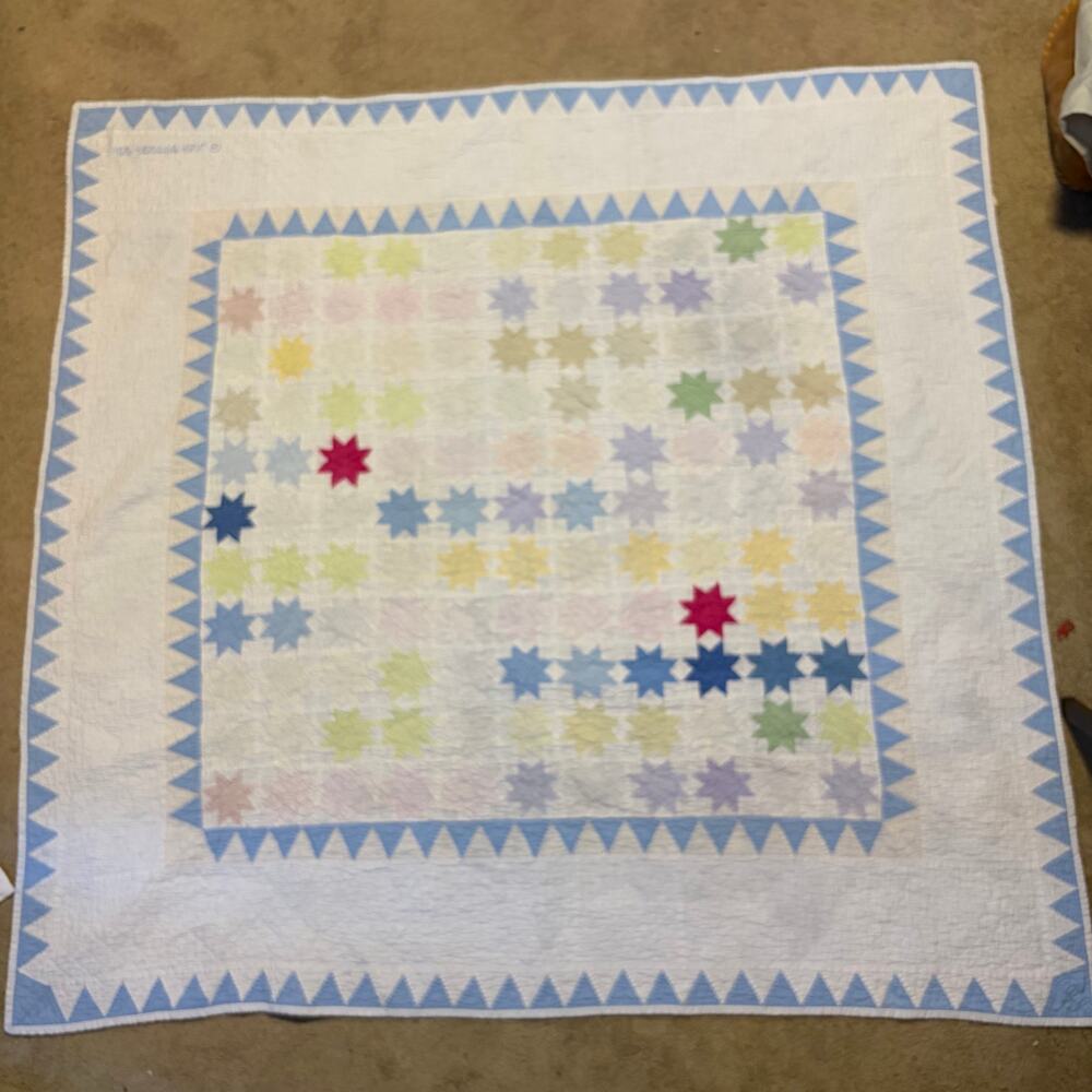 Judi Boisson American Country Vintage Quilted Throw Blanket Blue White Star Prnt